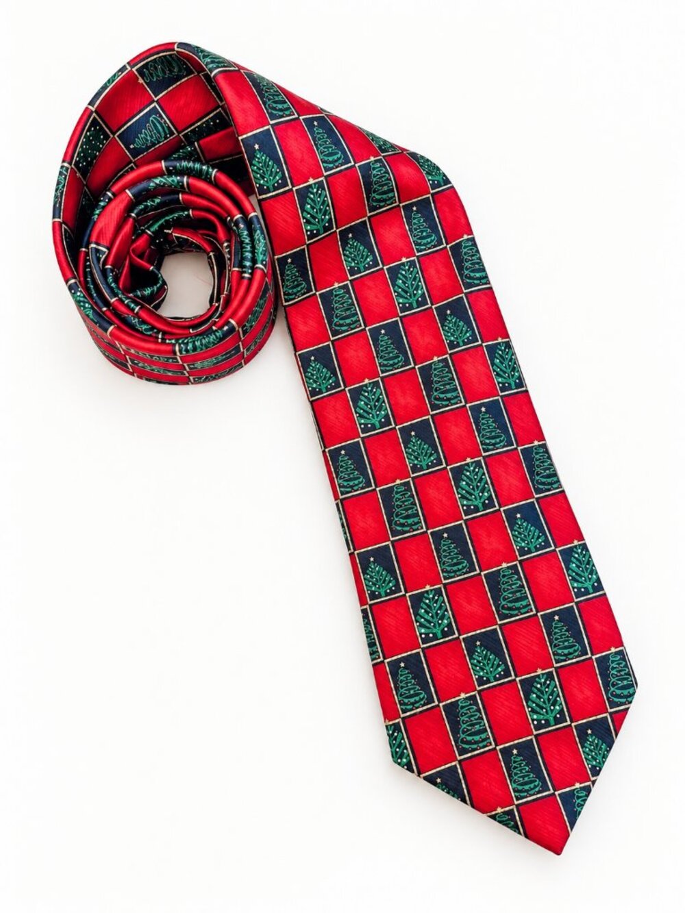 Nicole Miller Men's Red Green Christmas Tree 100% Silk Tie OS